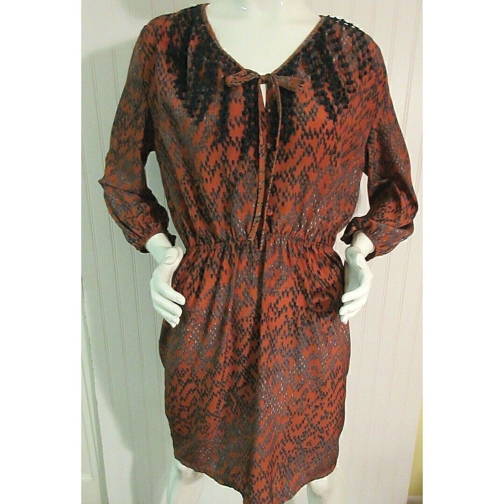 HAZEL DRESS RUST/NAVY/GRAY FRINGE ACCENT SIZE LARGE